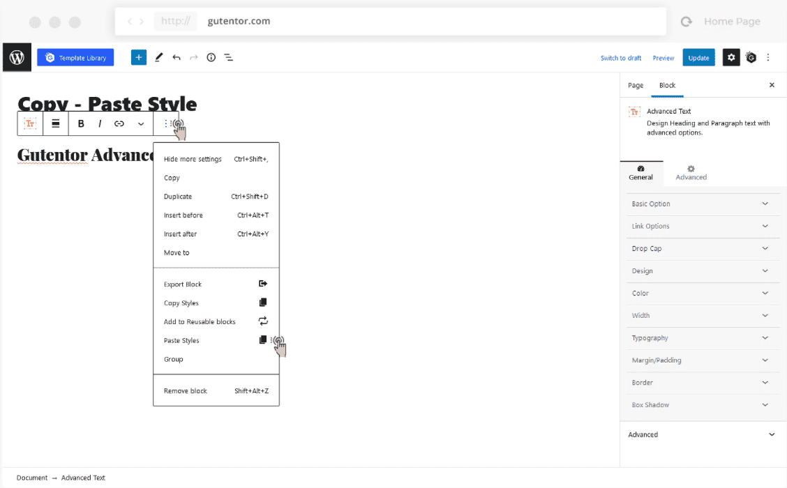 How To Copy And Paste Styles In WordPress Gutenberg 8 copy and paste style