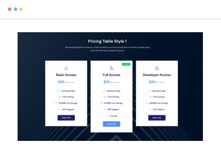 EB Pricing Table block