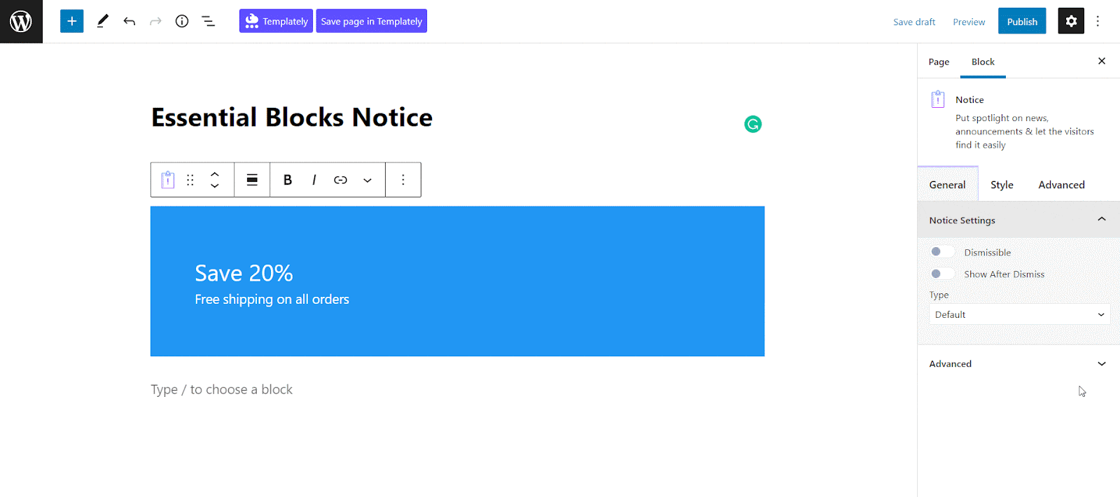 How To Create A Website Announcement In 5 Minutes Using Essential Blocks Notice 7 Website Announcement